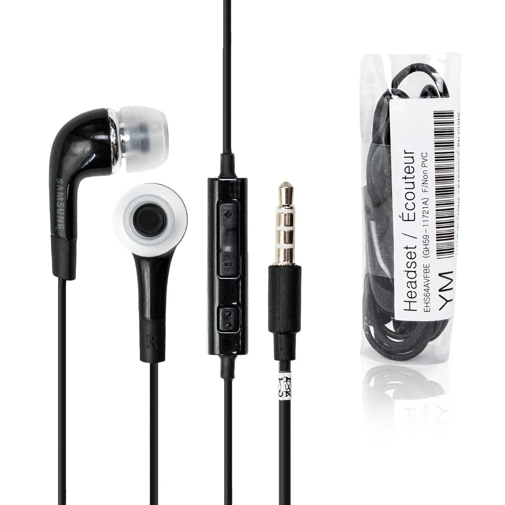 Headset, Samsung, /EHS64AVFBE/, sztereó, felvevőgombos, hangerőszabályzós, 3.5mm jack csatlakozóval, fekete, gyári, csomagolás nélküli