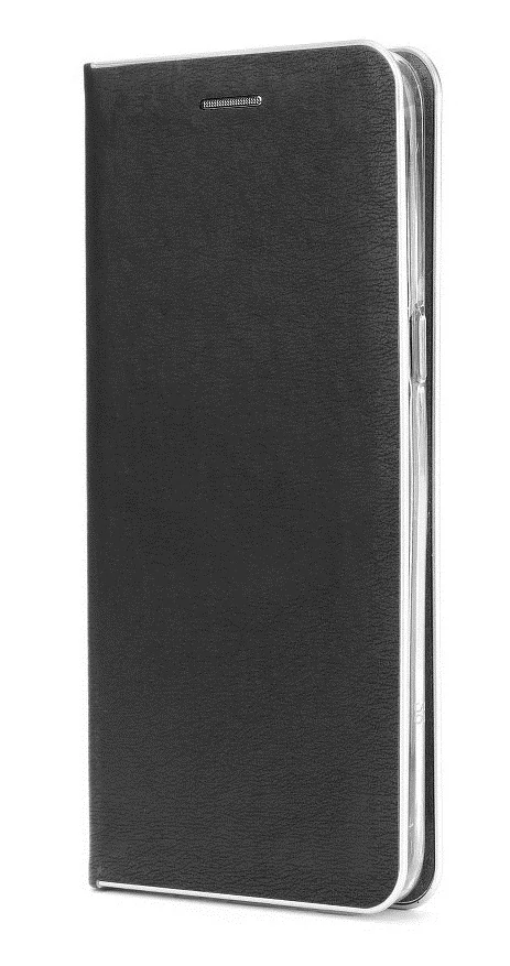 Tok, Luna, oldalra nyíló mágneses műbőr flip tok, Samsung Galaxy S21 Ultra, fekete, (szilikon belsővel), ezüst keretes, csomagolás nélküli (prémium minőség)