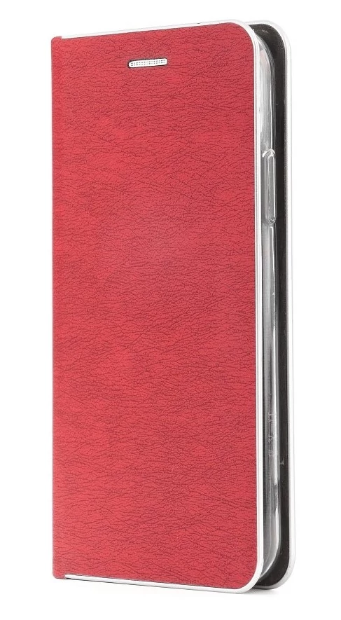 Tok, Luna, oldalra nyíló mágneses műbőr flip tok, Xiaomi Redmi 9A / 9AT, piros, (szilikon belsővel), ezüst keretes, csomagolás nélküli (prémium minőség)