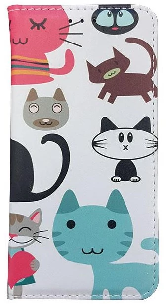 Tok, Apple iPhone X / XS, mintás oldalra nyíló flip tok, szilikon belsővel, minta 2 (Macskák)