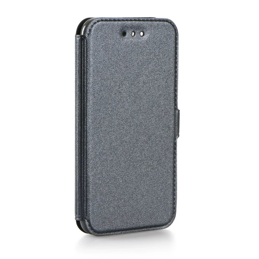 Tok, oldalra nyíló flip tok, Apple iPhone X / XS, szürke, flexi, csomagolás nélküli
