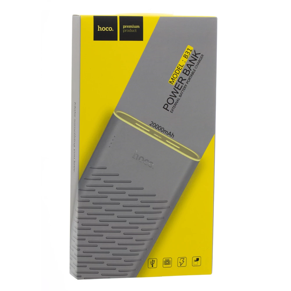 Power Bank, Hoco B31, 20000mAh, 2 USB csatlakozó, micro USB, szürke, bliszteres