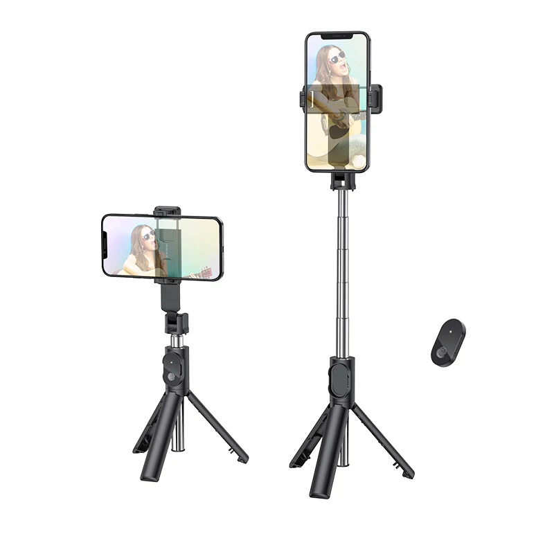 Bluetooth selfie bot, Borofone BY7, vezeték nélküli távirányítóval, tripod állvánnyal, fekete, bliszteres