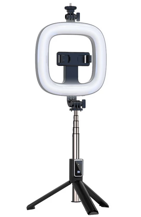 Bluetooth selfie bot, P40D-1, vezeték nélküli távirányítóval, körfénnyel, tripod állvánnyal, fekete, bliszteres