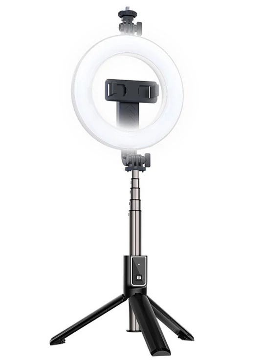 Bluetooth selfie bot, P40D-2, vezeték nélküli távirányítóval, körfénnyel, tripod állvánnyal, fekete, bliszteres