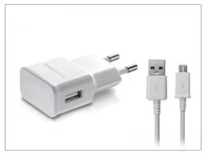 Töltő, hálózati, Samsung töltőfej /EP-TA50EWE/, kábel /ECB-DU4EWE/, 1.55A, gyári, (microUSB), fehér, csomagolás nélküli