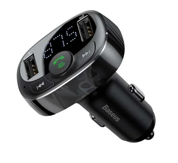 Szivargyújtós FM transmitter, Baseus S-09A (CCMT000001), Bluetooth, MP3 lejátszó, micro SD olvasóval, beépített mikrofonnal, 2 USB bemenettel, 3,4A, fekete, bliszteres