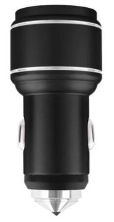 Töltő, autós töltőfej, 2 USB bemenettel, 2.4A, aluminium, fekete, bliszteres