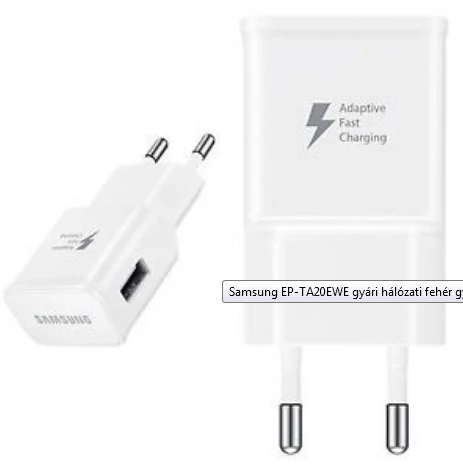 Töltő, hálózati, Samsung töltőfej /EP-TA20EWE/, 2A, gyorstöltő, gyári, fehér, csomagolás nélküli 