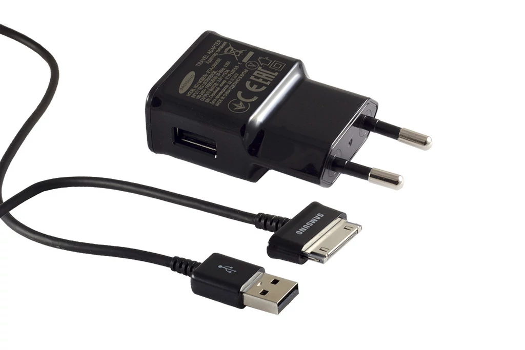 Töltő, hálózati, Samsung töltőfej /ETA-90EBE/, tab kábel/ECC1DP0UBE/, 2A, gyári, fekete, csomagolás nélküli